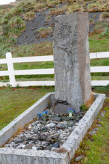 Sticker - Southern Ocean, South Georgia, King Edward Cove, Grytviken, Grytviken whaling station. Sir Ernest Shackleton's grave site in the cemetery at Grytviken.