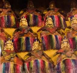 Sticker - Buddhist statues in Drepung Monastery, one of the great three Gelug university monasteries of Tibet, Lhasa, Tibet, China