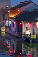 Canvas Print - Night view of traditional houses along the Grand Canal, Wuxi, Jiangsu Province, China