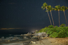 Beautiful Shot Of The Beachfront At Night In Maui