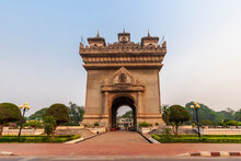 Laos, Vientiane. The Patuxai (Victory Gate) Monument.