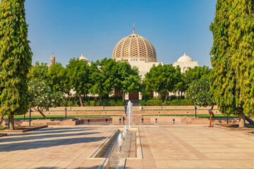 Wall Mural - Middle East, Arabian Peninsula, Oman, Muscat. Garden of the Sultan Qaboos Grand Mosque in Muscat.