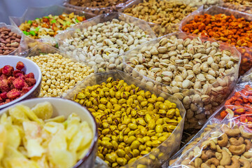 Poster - Middle East, Arabian Peninsula, Oman, Ad Dakhiliyah, Nizwa. Pistachios and other nuts for sale in the souk in Nizwa, Oman.