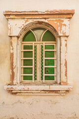 Sticker - Middle East, Arabian Peninsula, Al Batinah South. Green shuttered window on a building in Oman.