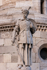 Wall Mural - Hungary, Budapest. Fisherman's Bastion and statue of Janos Hunyadi.