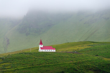 Sticker - Vik church in the mountain, Vik, Iceland