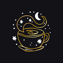Vector Boho Coffee And Tea Celestial Icon - Star And Moon Gold Logo