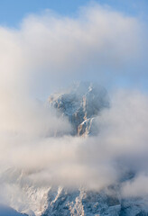 Poster - Mount Langkofel, Sassolungo, in the dolomites of South Tyrol, Alto Adige seen from Groden Valley, Val Gardena. The dolomites are listed as UNESCO World Heritage Site. Central Europe, Italy.