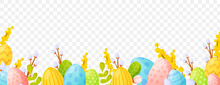 Easter Eggs And Flowers On Transparent Background.