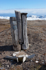 Sticker - Walrus bone and memorial, Cape Vankarem, Wrangel Island, Chukchi Sea, Russia Far East