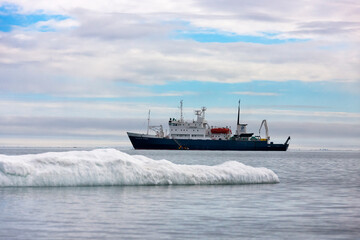 Sticker - Cruise ship on ice, Cape Vankarem, Wrangel Island, Chukchi Sea, Russia Far East