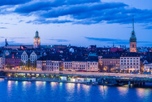 Sweden, Stockholm, Gamla Stan, Old Town, High Angle View, Dusk