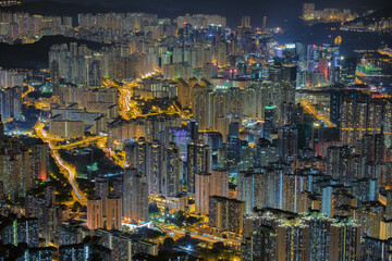 Canvas Print - Aerial view of illuminated Hong Kong at night