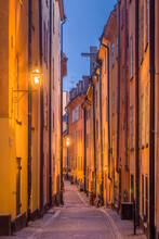 Sweden, Stockholm, Gamla Stan, Old Town, Royal Palace, Old Town Street, Dusk