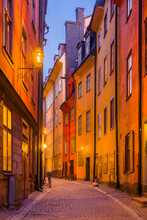 Sweden, Stockholm, Gamla Stan, Old Town, Royal Palace, Old Town Street, Dusk