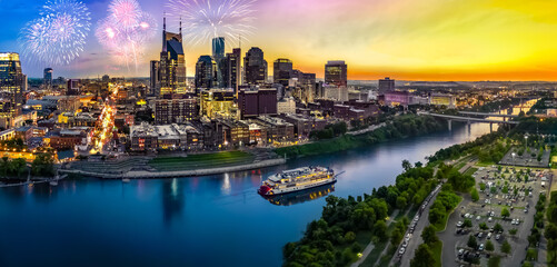 Wall Mural - nashville skyline with stadium and fireworks