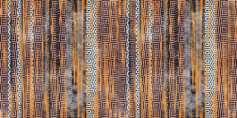 Wall Mural - Seamless tribal ethnic stripe grungy border surface pattern design for print. High quality illustration. Faded rug or carpet like cover graphic tile. Thick lines filled with interesting geo textures.