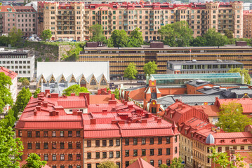 Poster - Sweden, Vastragotland and Bohuslan, Gothenburg, high angle city view from the Skansparken, morning