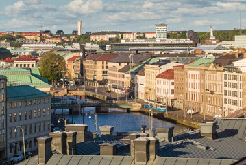 Poster - Sweden, Vastragotland and Bohuslan, Gothenburg, elevated city view, by the Stora Hamnkanalen canal