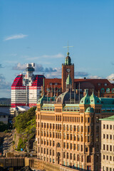 Poster - Sweden, Vastragotland and Bohuslan, Gothenburg, city skyline towards the Goteborgs-Utkiken building, The Lipstick, sunset