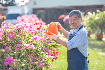 Sticker - senior man watering the garden