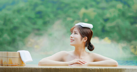 Wall Mural - woman relax in hot spring