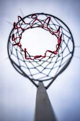 Canvas Print - Vertical low angle closeup of the netball net.