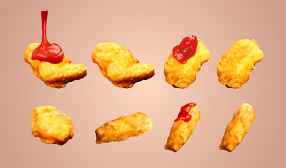 Wall Mural - Chicken nuggets with tomato ketchup