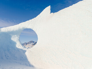 Sticker - Icebergs frozen into the sea ice of the Uummannaq fjord system during winter. Greenland, Danish Territory