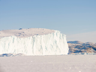 Poster - Icebergs frozen into the sea ice of the Uummannaq fjord system during winter. Greenland, Danish Territory