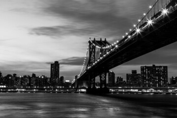 Sticker - Grayscale of an illuminated bridge in a modern cit