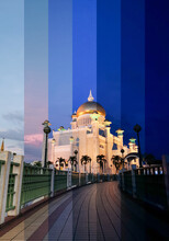 Vertical Shot Of The Sultan Omar Ali Saifuddin Mosque, Bandar, Brunei