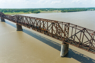 Sticker - Freight train on Union Pacific railroad crossing the Mississippi river on the Thebes bridge Thebes, Illinois