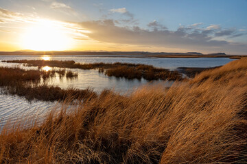 Canvas Print - Sunset skies at Freezeout Lake Wildlife Management Area near Choteau, Montana, USA