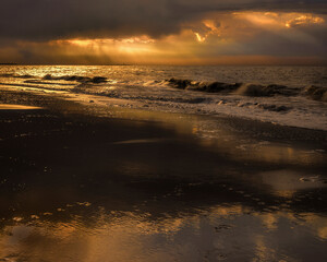 Wall Mural - USA, New Jersey, Cape May National Seashore. Sunset on ocean and beach landscape.