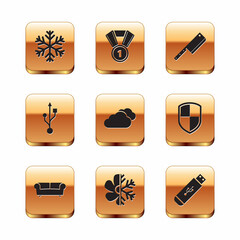 Sticker - Set Snowflake, Sofa, Air conditioner, Cloud, USB and Meat chopper icon. Vector