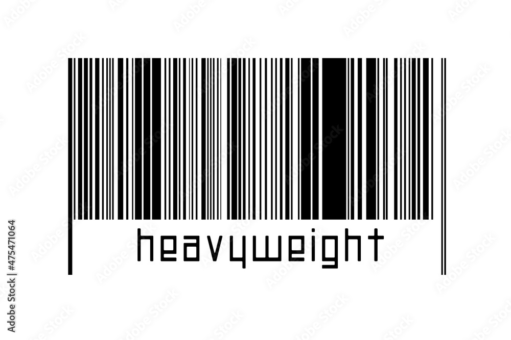 Digitalization concept. Barcode of black horizontal lines with inscription heavyweight