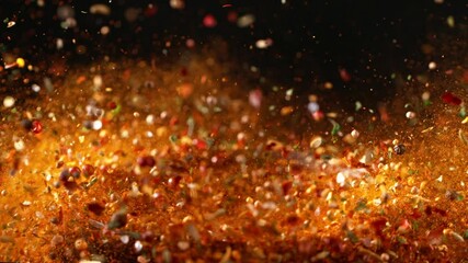Poster - Super slow motion of crushing spice mix in grinder. Filmed on high speed cinema camera, 1000 fps. Speed ramp effect. 