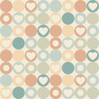 Retro seamless geometric pattern with heart and circle. Valentine's day minimalistic artwork poster.  Vector pattern design for web banner,  branding package, fabric print, wallpaper