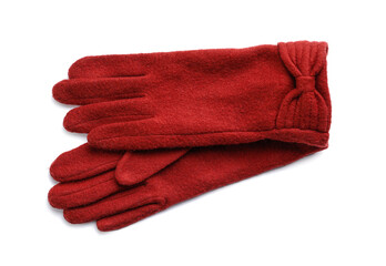 Stylish warm gloves isolated on white background