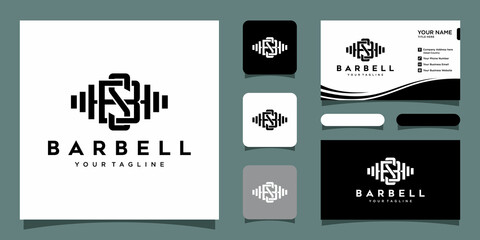 Wall Mural - Barbell sport logo, vintage and badge concept with business card design template