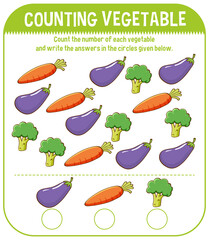 Math game template with counting vegetable