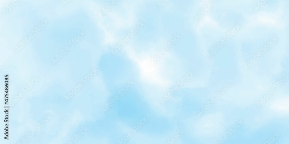 Blue Sky with white cloud and clear abstract. Hand painted watercolor ...