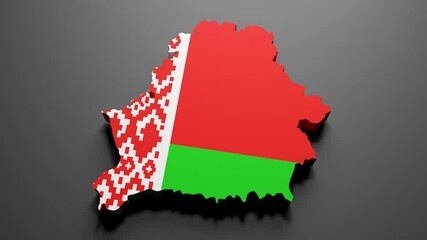 Wall Mural - 3d rendering of a Belarus map in German flag colors on black background. 4K Video motion graphic animation.