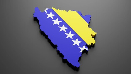 Wall Mural - 3d rendering of a Bosnia Herzegovina map in German flag colors on black background. 4K Video motion graphic animation.