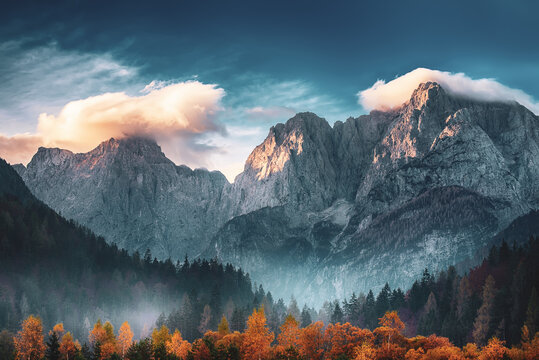 triglav mountain peak at sunrise