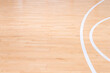 Wooden floor  basketball, badminton, futsal, handball, volleyball, football, soccer court. Wooden floor of sports hall with marking white lines on wooden floor indoor, gym court
