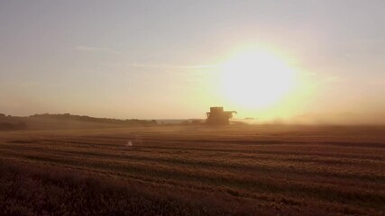 Sticker - A drone view of a combine harvester working in a wheat field in the countryside in Ukraine shot in 4K