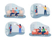 Excessive parental control 2D vector isolated illustration set. Overbearing parents and teenagers flat characters on cartoon background. Parental involvement colourful scene collection