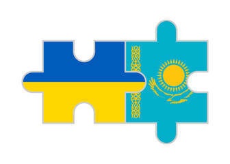 puzzle pieces of ukraine and kazakhstan flags. vector illustration isolated on white background